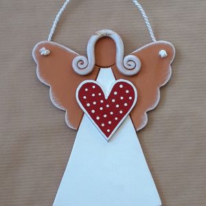 Keramický anjel s červeným srdcom keramika handmade