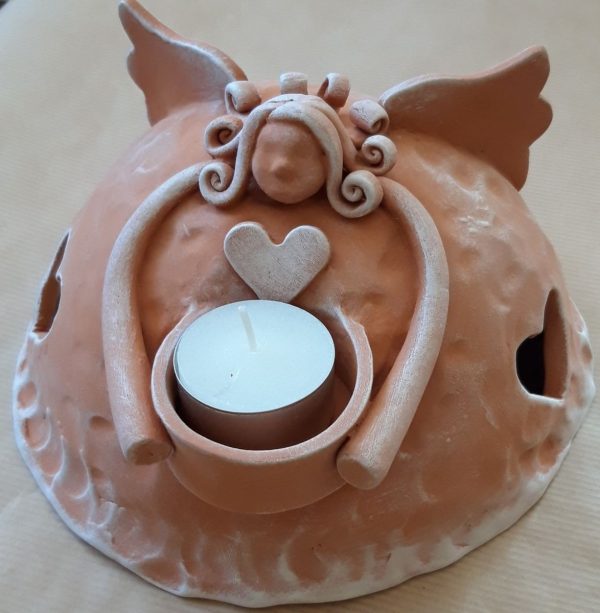 Keramický anjel kvety srdcia keramika handmade