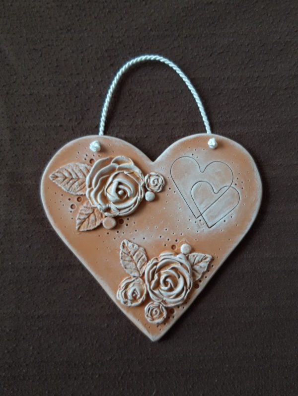 Keramické srdce s kvetmi keramika handmade
