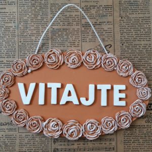 Keramická tabuľka vitajte s kvietkami handmade keramika