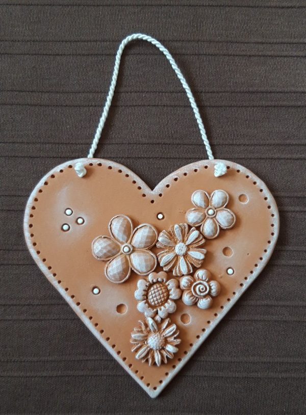 Keramické srdce s kvetmi keramika handmade