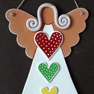 Keramický anjel farebné srdiečka handmade keramika