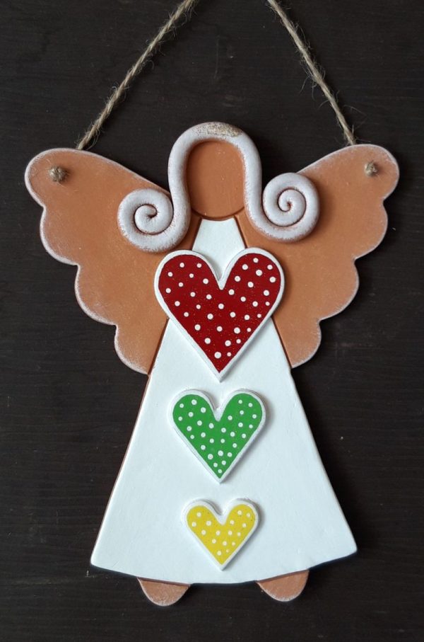Keramický anjel farebné srdiečka handmade keramika