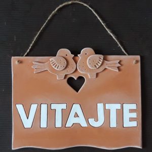 Keramická tabuľka vitajte s vtáčikmi handmade keramika