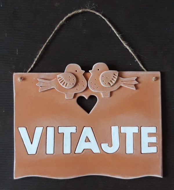 Keramická tabuľka vitajte s vtáčikmi handmade keramika